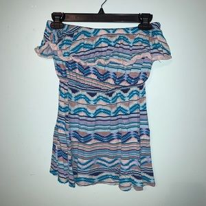Rue 21 Blue Aztec Strapless Top
